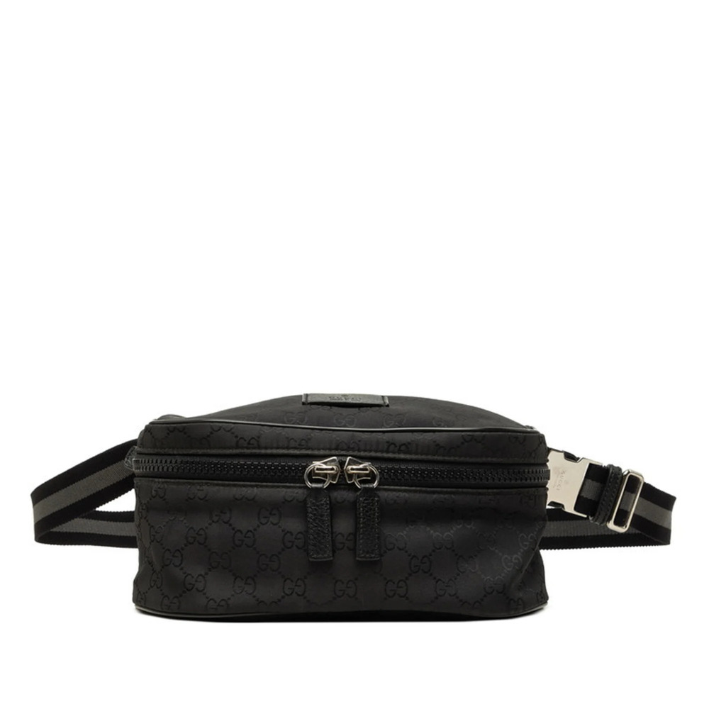 Gucci GG Nylon Waist Bag Body 449182 Black Leather Women's GUCCI